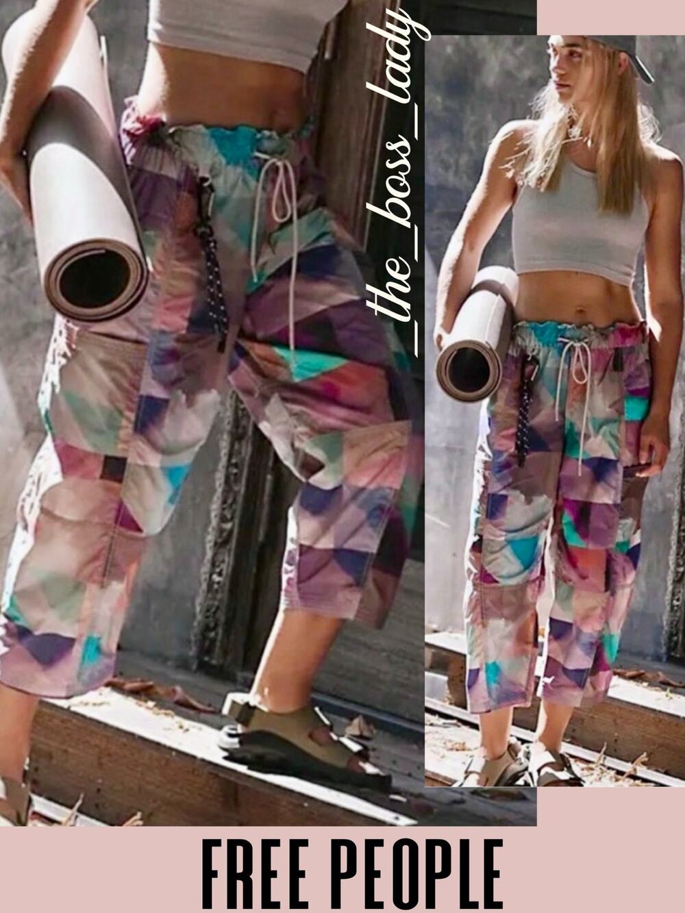 Free People barrel pants track activewear wide-leg Movement print jogger hike